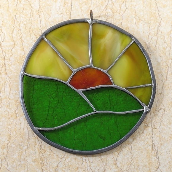 Vintage Sunshine Stained Glass Homemade Artisan Circle Hanging Sun Catcher - Picture 7 of 7